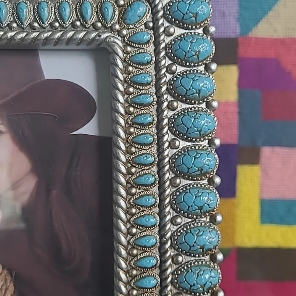 NWT SOUTHWESTERN TURQUOISE AND SILVER PICTURE FRAME - Picture 4 of 5